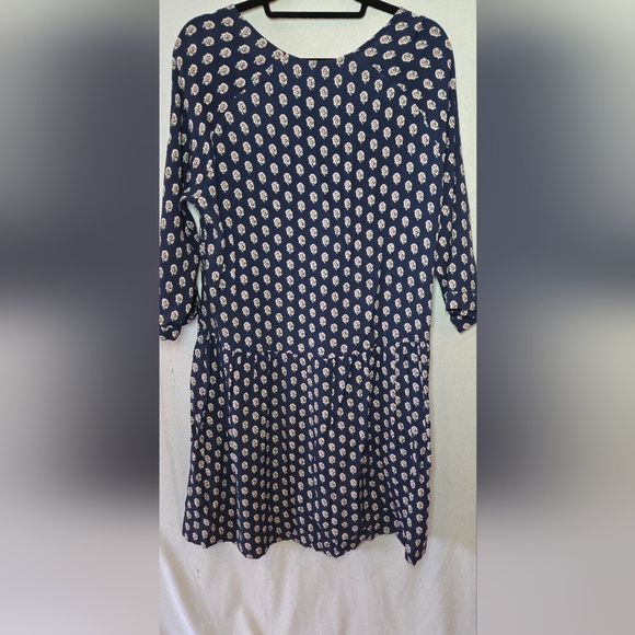 Garnet Hill Women's 14 Navy Boho Cottagecore Floral Printed Midi Dress - Picture 7 of 7